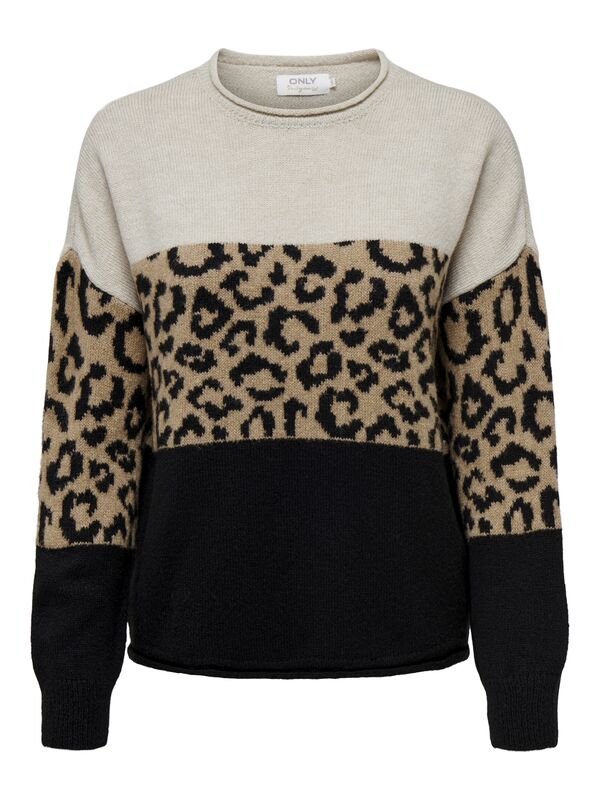 ONLJADE ANIMAL LS O-NECK KNT NOOS Kadın Gri Kazak - 15294969