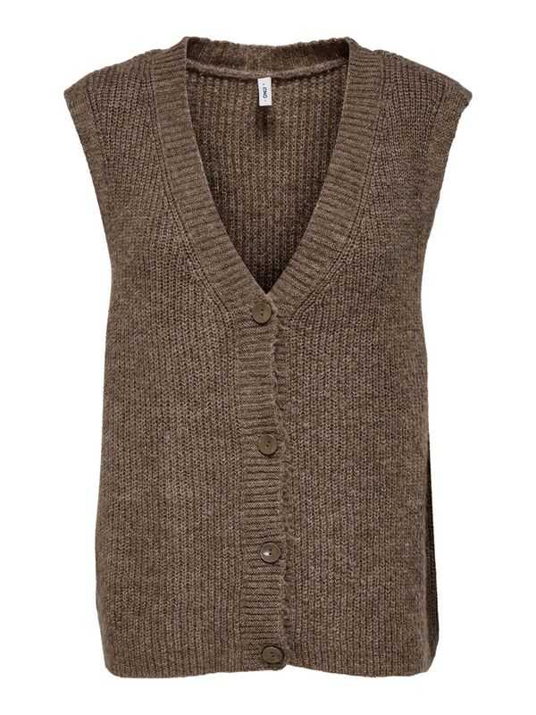 Only - ONLJANE SL V-NECK BUTTON VEST KNT Kadın Kahverengi Yelek - 4815340