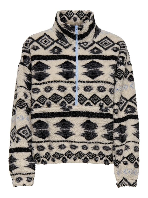 Only - ONLJANNE LIFE AZTEC TEDDY L/S ZIP CC SWT Kadın Gri Sweatshirt - 15267415