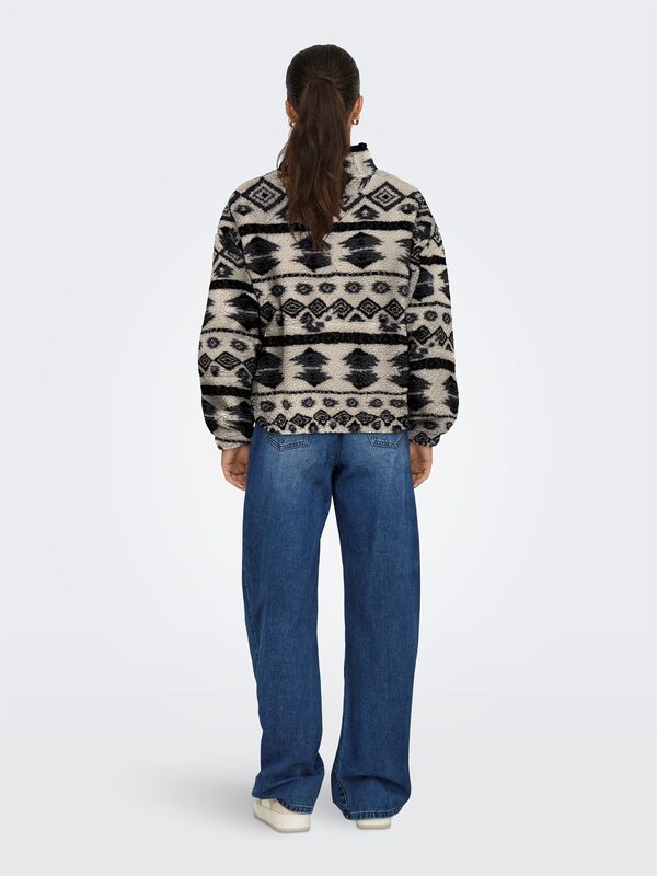 ONLJANNE LIFE AZTEC TEDDY L/S ZIP CC SWT Kadın Gri Sweatshirt - 15267415