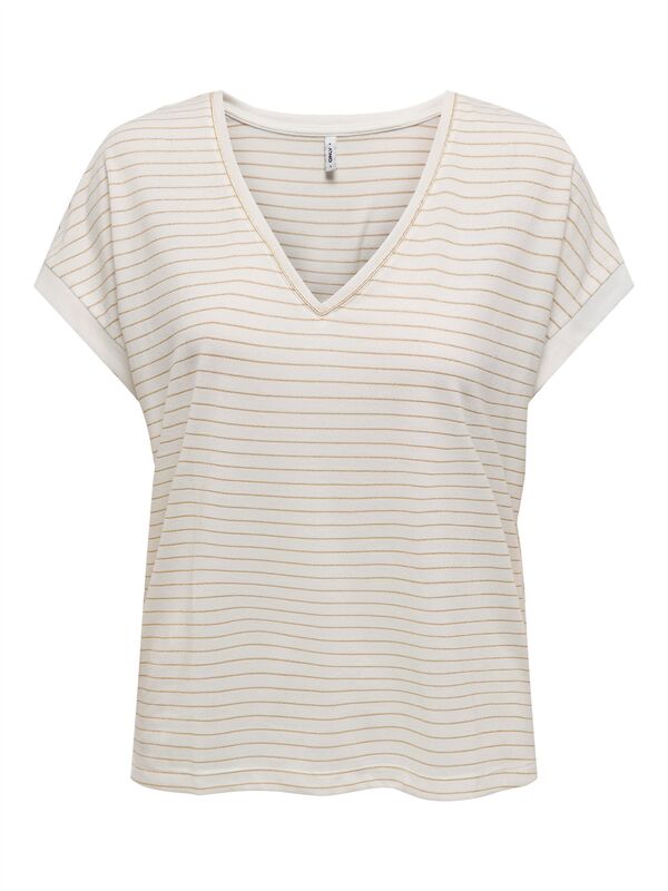 ONLKARLA S/S V-NECK GLITTER TOP JRS Kadın Beyaz T-Shirt - 15343323