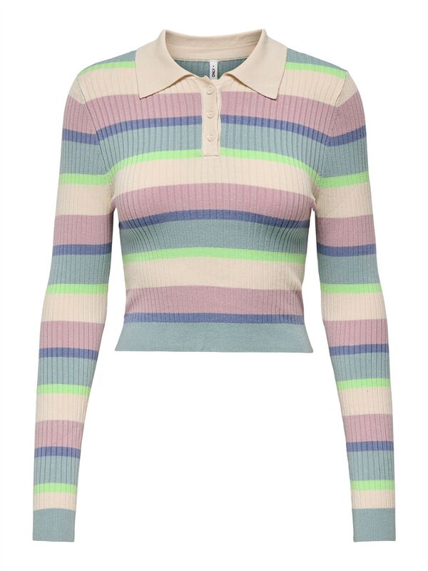 Only - ONLKAROL LS CROP RIB BUTTON POLO CC KNT Kadın Gri Kazak - O15340979