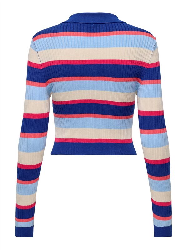 ONLKAROL LS CROP RIB BUTTON POLO CC KNT Kadın Mavi Kazak - O15340979