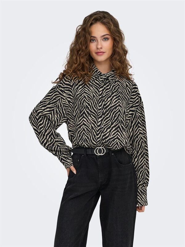 ONLKATTY LIFE L/S LOOSE SHIRT PTM Kadın Siyah Gömlek - 15341494