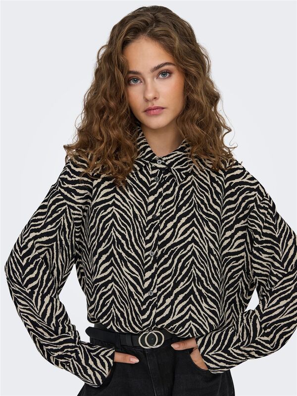 ONLKATTY LIFE L/S LOOSE SHIRT PTM Kadın Siyah Gömlek - 15341494