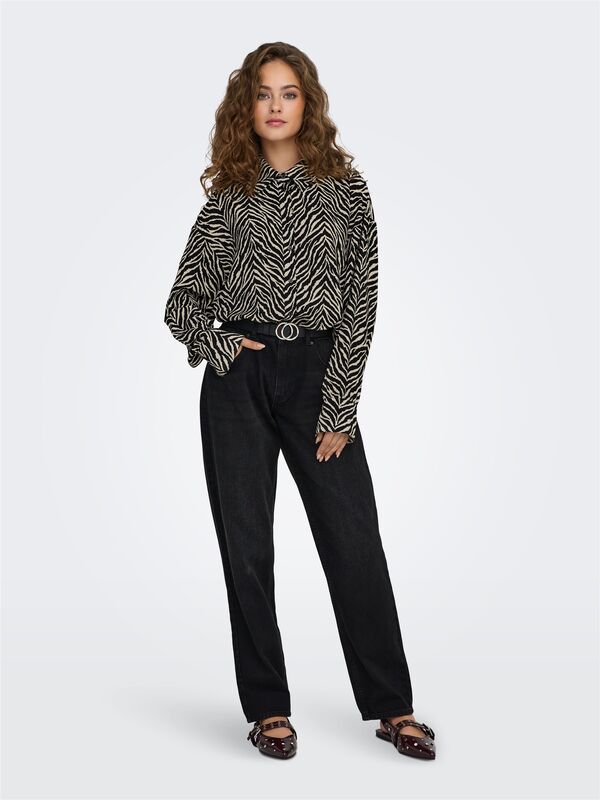 ONLKATTY LIFE L/S LOOSE SHIRT PTM Kadın Siyah Gömlek - 15341494