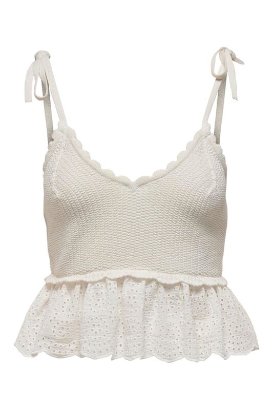 ONLKRISTIN SL SHORT WOVEN MIX TOP KNT Kadın Beyaz Kazak - 15287340