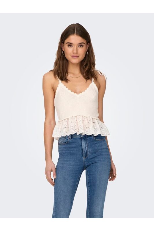 ONLKRISTIN SL SHORT WOVEN MIX TOP KNT Kadın Beyaz Kazak - 15287340