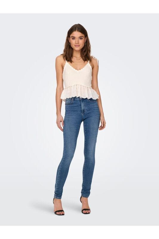 ONLKRISTIN SL SHORT WOVEN MIX TOP KNT Kadın Beyaz Kazak - 15287340