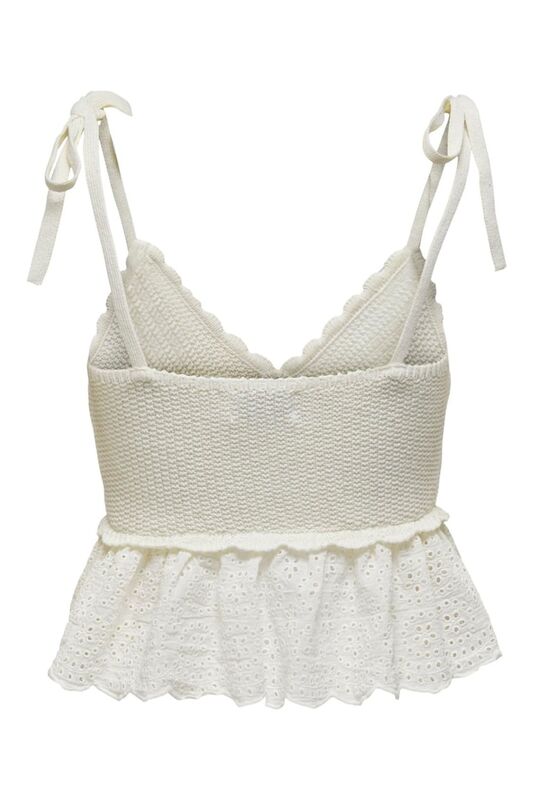 ONLKRISTIN SL SHORT WOVEN MIX TOP KNT Kadın Beyaz Kazak - 15287340