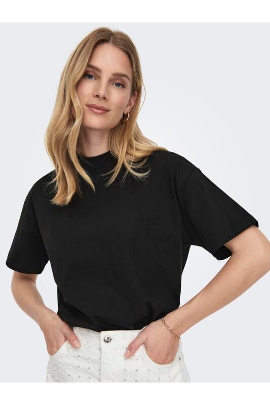 Only - ONLLAURA S/S MOCK NECK TOP JRS Kadın Siyah T-Shirt - 15299418