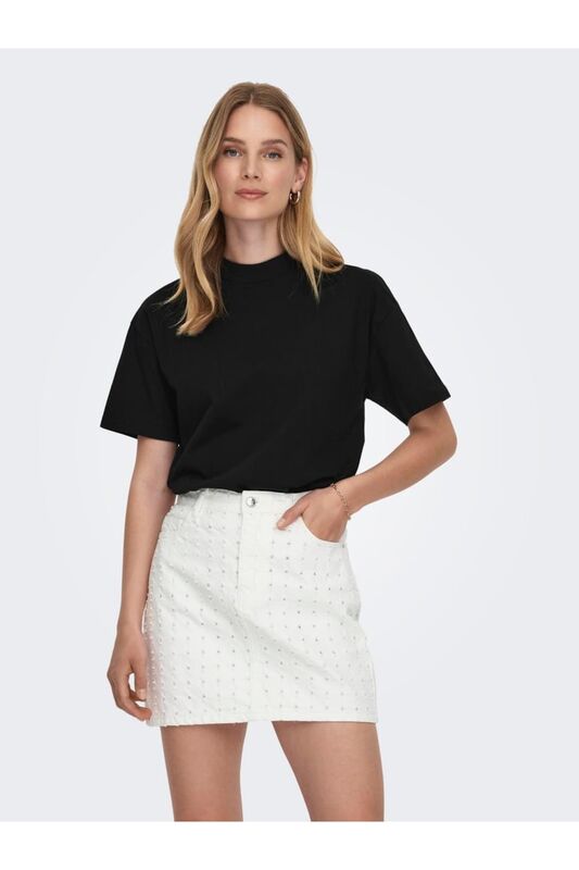 ONLLAURA S/S MOCK NECK TOP JRS Kadın Siyah T-Shirt - 15299418