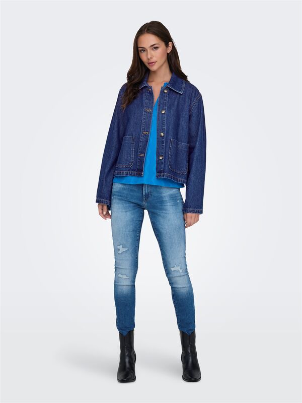 ONLLERIN LS POCKET DNM JACKET QYT Kadın Lacivert Denim Ceket - 15338904