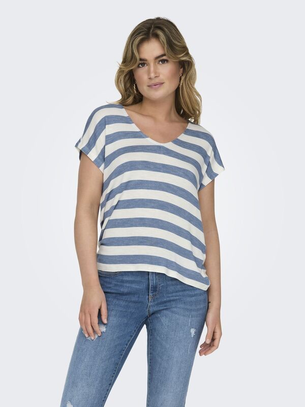 Only - ONLLIRA LIFE S/S V-NECK TOP JRS NOOS Kadın Mavi Bluz - 15252103