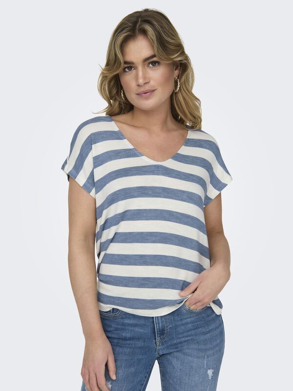 ONLLIRA LIFE S/S V-NECK TOP JRS NOOS Kadın Mavi Bluz - 15252103