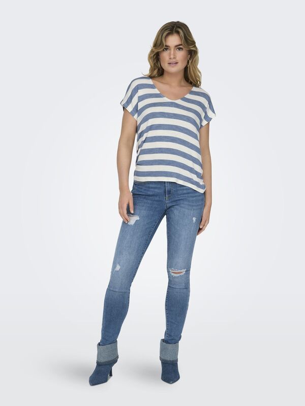 ONLLIRA LIFE S/S V-NECK TOP JRS NOOS Kadın Mavi Bluz - 15252103