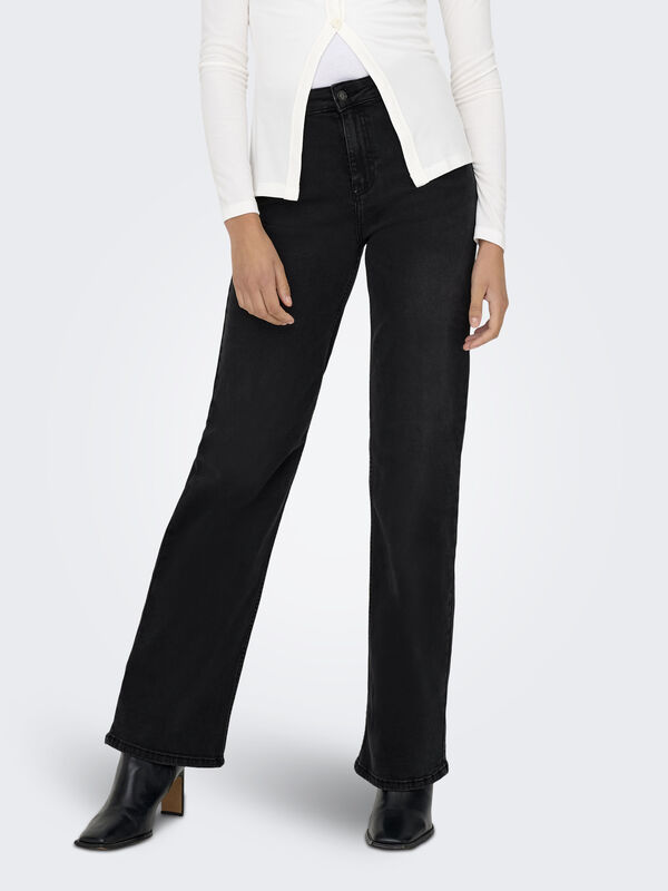 Only - ONLLUNA HW WIDE DNM BF DIABOX Kadın Siyah Denim Pantolon - 15323180