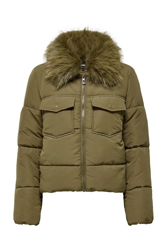 Only - ONLMAGGI FUR PUFFER LIFE CC OTW Kadın Gri Dış Giyim - 15322000