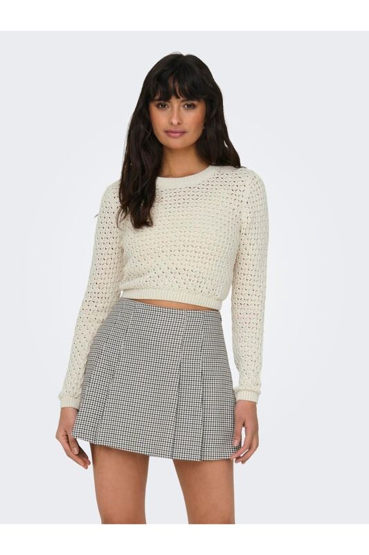 Only - ONLMAURA LIFE LS BACK DETAIL O-NECK KNT Kadın Beyaz Kazak - 15318340