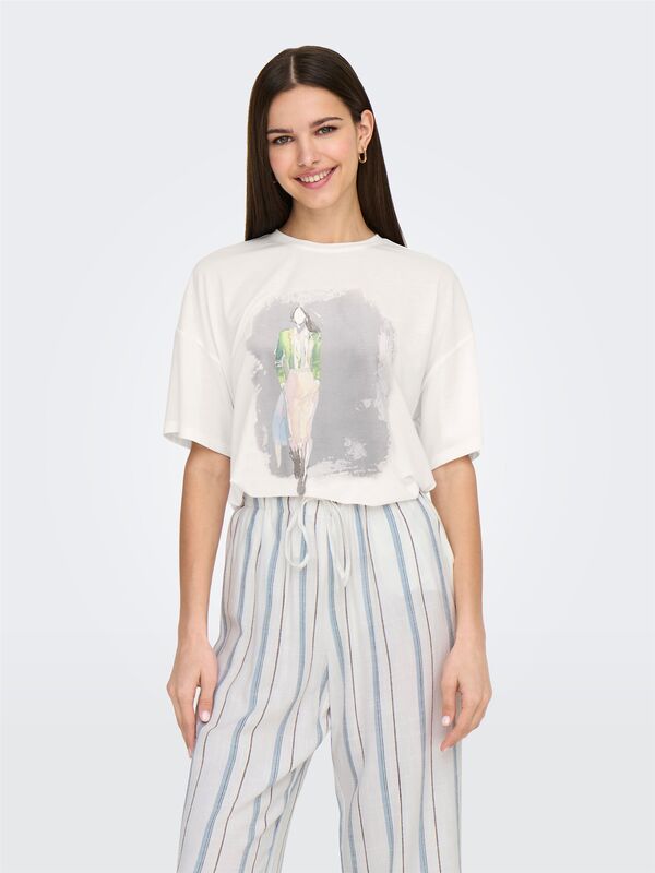 ONLMELINA S/S LADIES TOP BOX JRS Kadın Cloud Dancer T-Shirt - 15342876