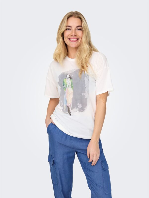 ONLMELINA S/S LADIES TOP BOX JRS Kadın Cloud Dancer T-Shirt - 15342876
