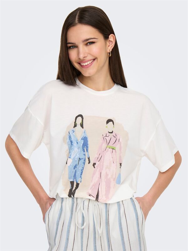 ONLMELINA S/S LADIES TOP BOX JRS Kadın Cloud Dancer T-Shirt - 15342876