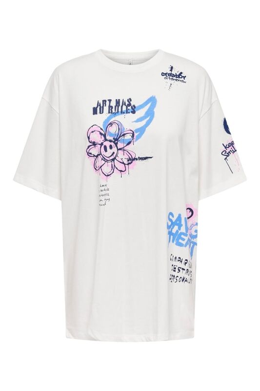 Only - ONLMELODIE LIFE S/S GRAFFITI TOP BOX JRS Kadın Beyaz T-Shirt - 15324354