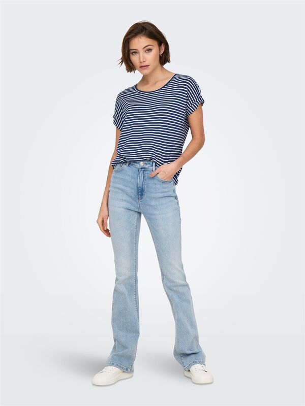 Only - ONLMOSTER STRIPE S/S O-NECK TOP JRS NOOS Kadın Mavi Bluz - 15206243