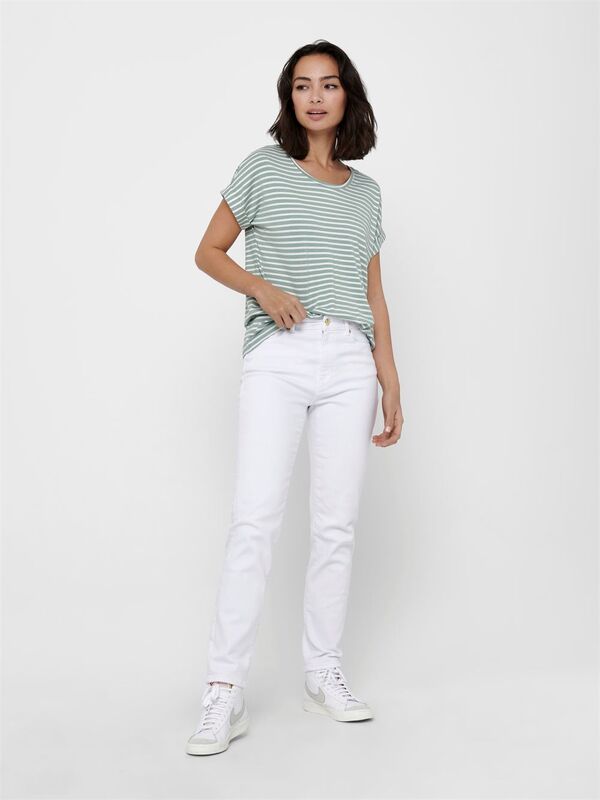 Only - ONLMOSTER STRIPE S/S O-NECK TOP JRS NOOS Kadın Yeşil Bluz - 15206243