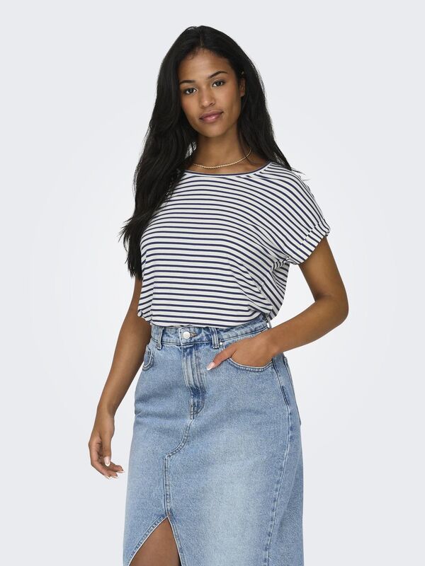 ONLMOSTER STRIPE S/S O-NECK TOP JRS NOOS Kadın Beyaz Bluz - 15206243