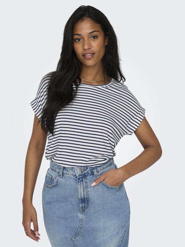 ONLMOSTER STRIPE S/S O-NECK TOP JRS NOOS Kadın Beyaz Bluz - 15206243