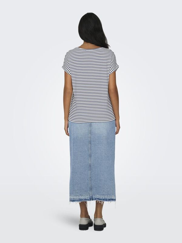 ONLMOSTER STRIPE S/S O-NECK TOP JRS NOOS Kadın Beyaz Bluz - 15206243