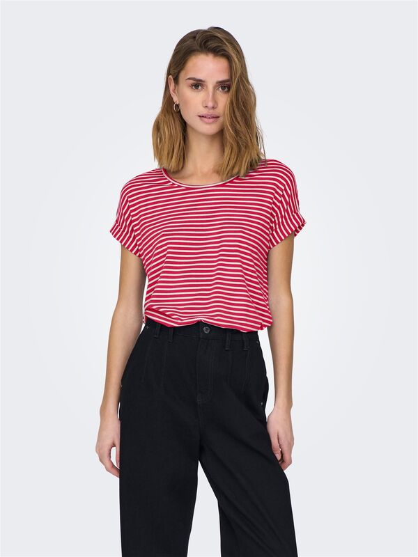 ONLMOSTER STRIPE S/S O-NECK TOP JRS NOOS Kadın Kırmızı Bluz - 15206243