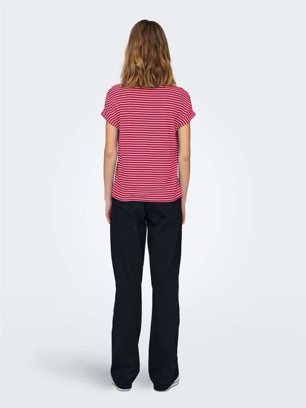 ONLMOSTER STRIPE S/S O-NECK TOP JRS NOOS Kadın Kırmızı Bluz - 15206243