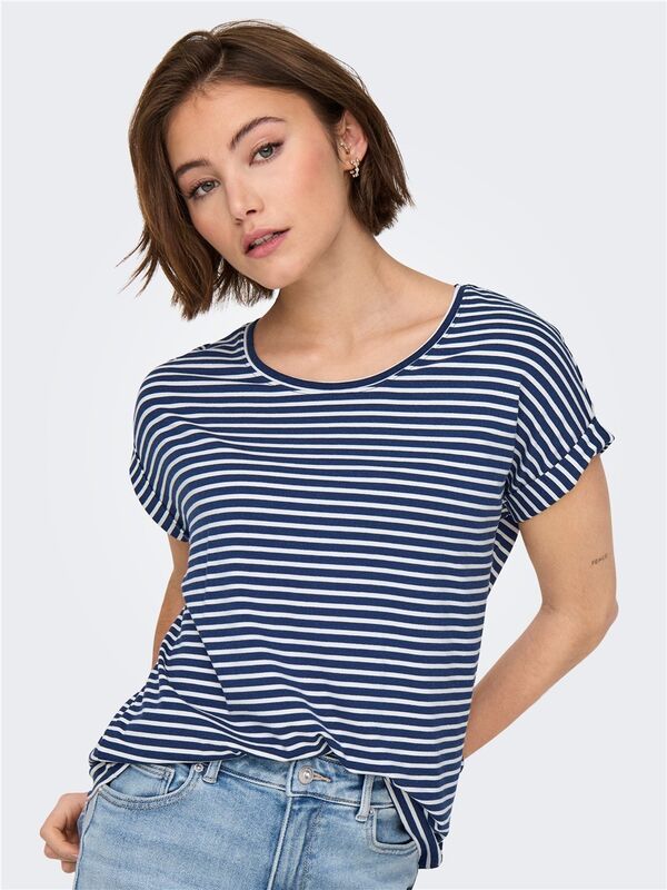 ONLMOSTER STRIPE S/S O-NECK TOP JRS NOOS Kadın Mavi Bluz - 15206243