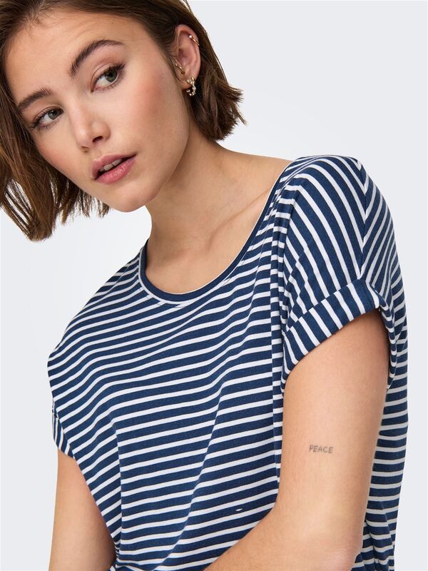 ONLMOSTER STRIPE S/S O-NECK TOP JRS NOOS Kadın Mavi Bluz - 15206243