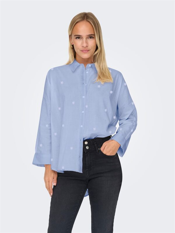 Only - ONLNEW LINA GRACE LS EMB SHIRT NOOS WVN Kadın Mavi UK Gömlek - 15283743