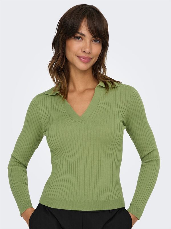 Only - ONLNIMA LIFE LS POLO PULLOVER CC KNT Kadın Yeşil Kazak - 15344231
