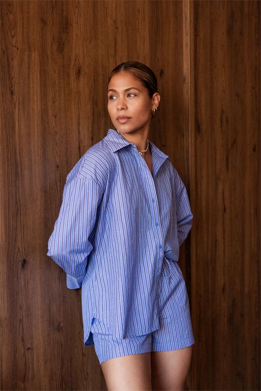 ONLOREGON ALVA LS RHINEST SHIRT NOOS WVN Kadın Mavi Gömlek - 15348536