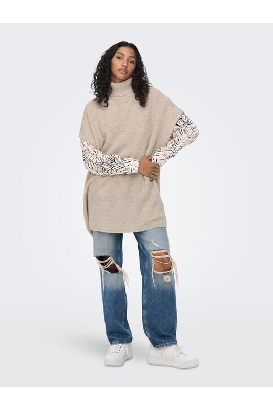 Onlparıs Lıfe Loose Highn Wool Vest Knt Kadın Gri Kazak - 15268869