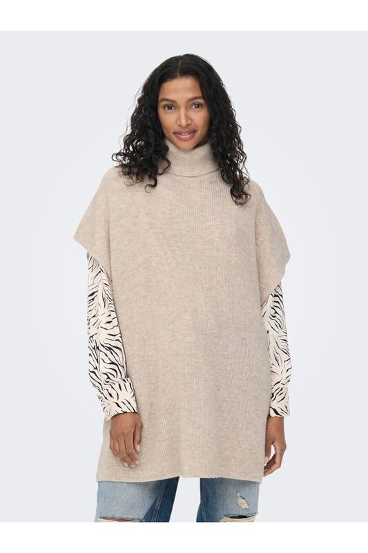 Only - Onlparıs Lıfe Loose Highn Wool Vest Knt Kadın Gri Kazak - 15268869