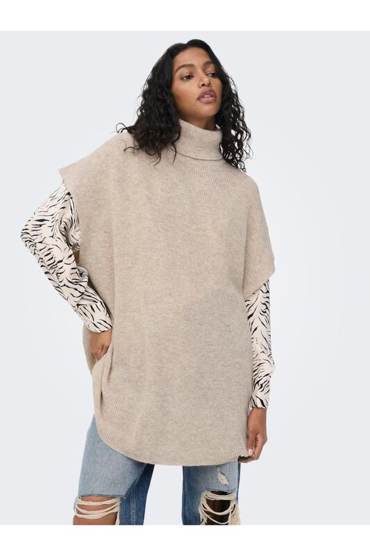 Onlparıs Lıfe Loose Highn Wool Vest Knt Kadın Gri Kazak - 15268869