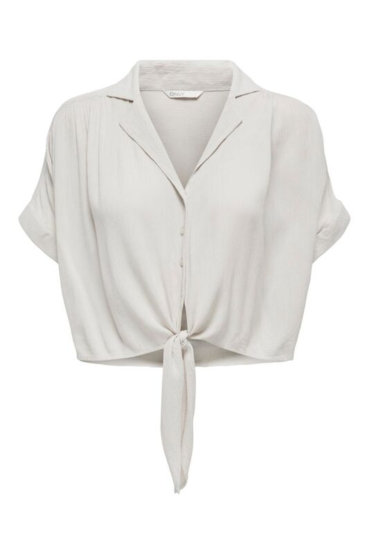 Only - ONLPAULA LIFE S/S TIE SHIRT WVN NOOS Kadın Bej Gömlek - 15281497