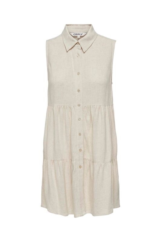 Only - ONLSIESTA S/L LINEN BL SHIRT DRESS PNT Kadın Bej Elbise - 15322271