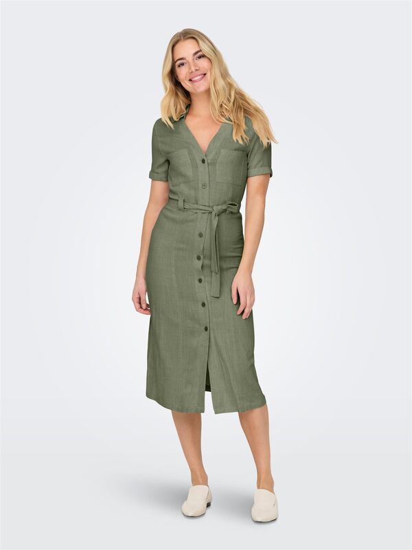 ONLSIESTA SS LIN BL SHIRT DRESS PNT NOOS Kadın Moonbeam Elbise - 15347210