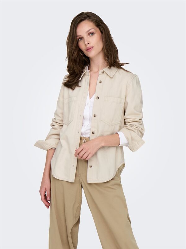 ONLSILLA L/S FITTED SHIRT CC PNT Kadın Bej Denim Gömlek - 15338783