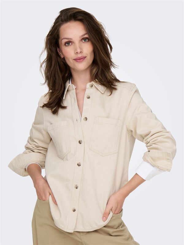ONLSILLA L/S FITTED SHIRT CC PNT Kadın Bej Denim Gömlek - 15338783