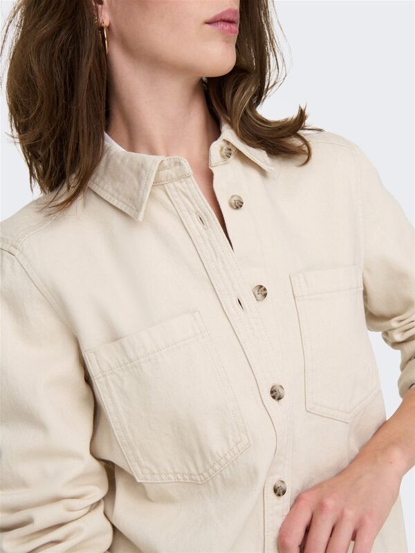 ONLSILLA L/S FITTED SHIRT CC PNT Kadın Bej Denim Gömlek - 15338783