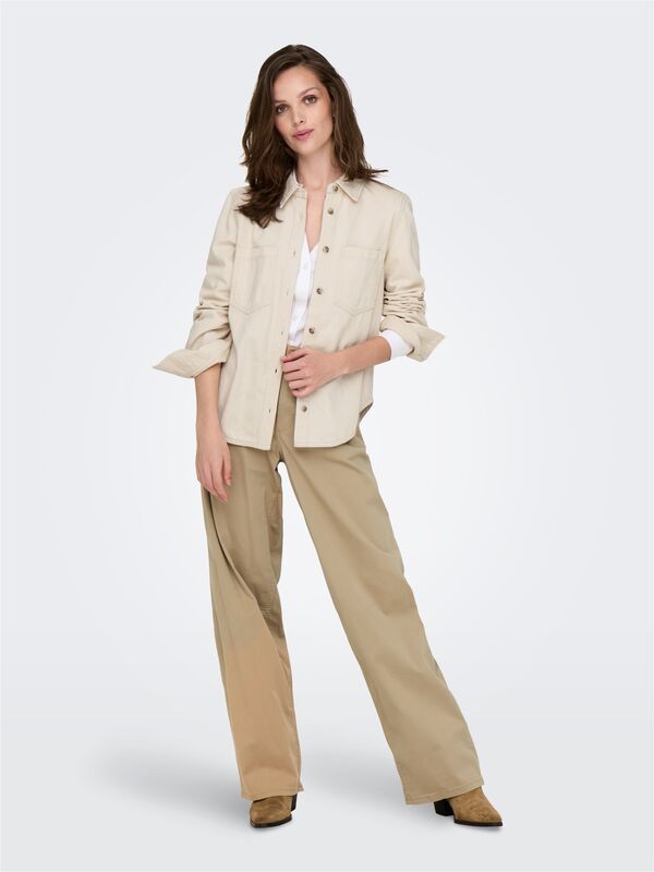 ONLSILLA L/S FITTED SHIRT CC PNT Kadın Bej Denim Gömlek - 15338783