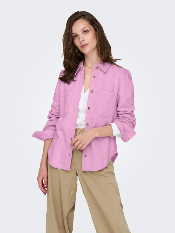 ONLSILLA L/S FITTED SHIRT CC PNT Kadın Pembe Denim Gömlek - 15338783